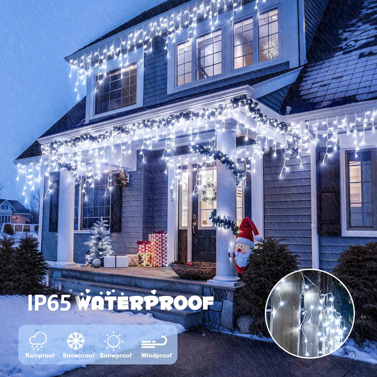 10M 300LEDs Solar Lichterkette Außen Eiszapfen Hängende String Licht mit Fernbedienung,Wasserdicht Eisregen Lichtervorhang Deko Seilbeleuchtung für Hof Hochzeit Garten Balkon Party (Weiß)