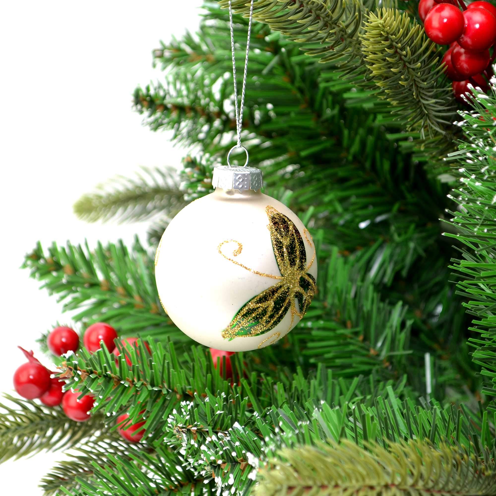 Shatchi 6pcs Baige Hand Painted Glass Christmas Tree Baubles Balls Hanging Ornaments Decorations Seasonal Home Décor Xmas