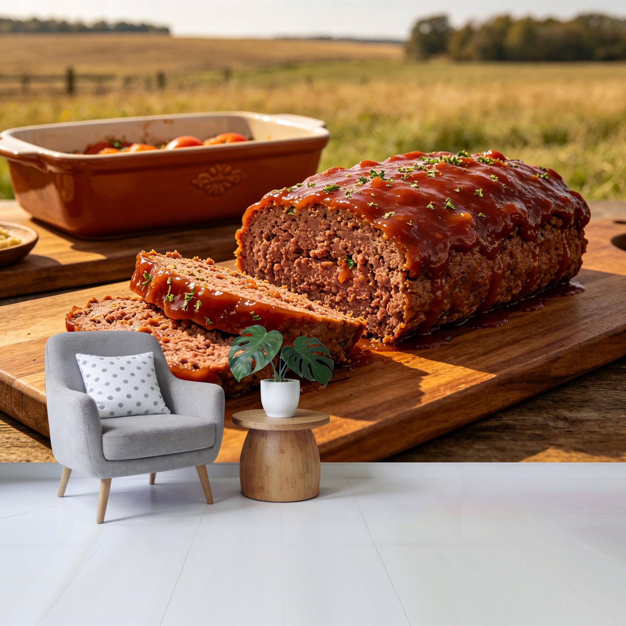 Qzlithotic Yq2605250295 Custom Size Wall Mural Rustic Farmhouse Meatloaf Gourmet Food Photography Selfadhesive Wall Fabric Removable Wallpaper For Home Office Decor