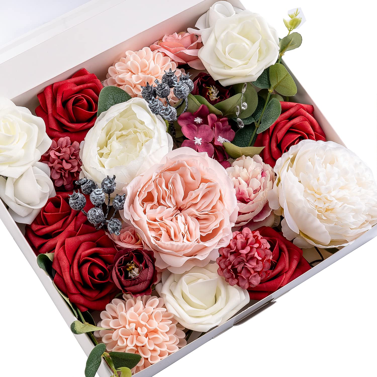 Comcowe Artificial Flowers - Fake Flowers For Floral Arrangements, Centerpieces, Wedding Bouquets & Rustic Home Decor - Fun To DIY Faux Flowers For Decoration - Assorted Handmade Blossoms - Red Series