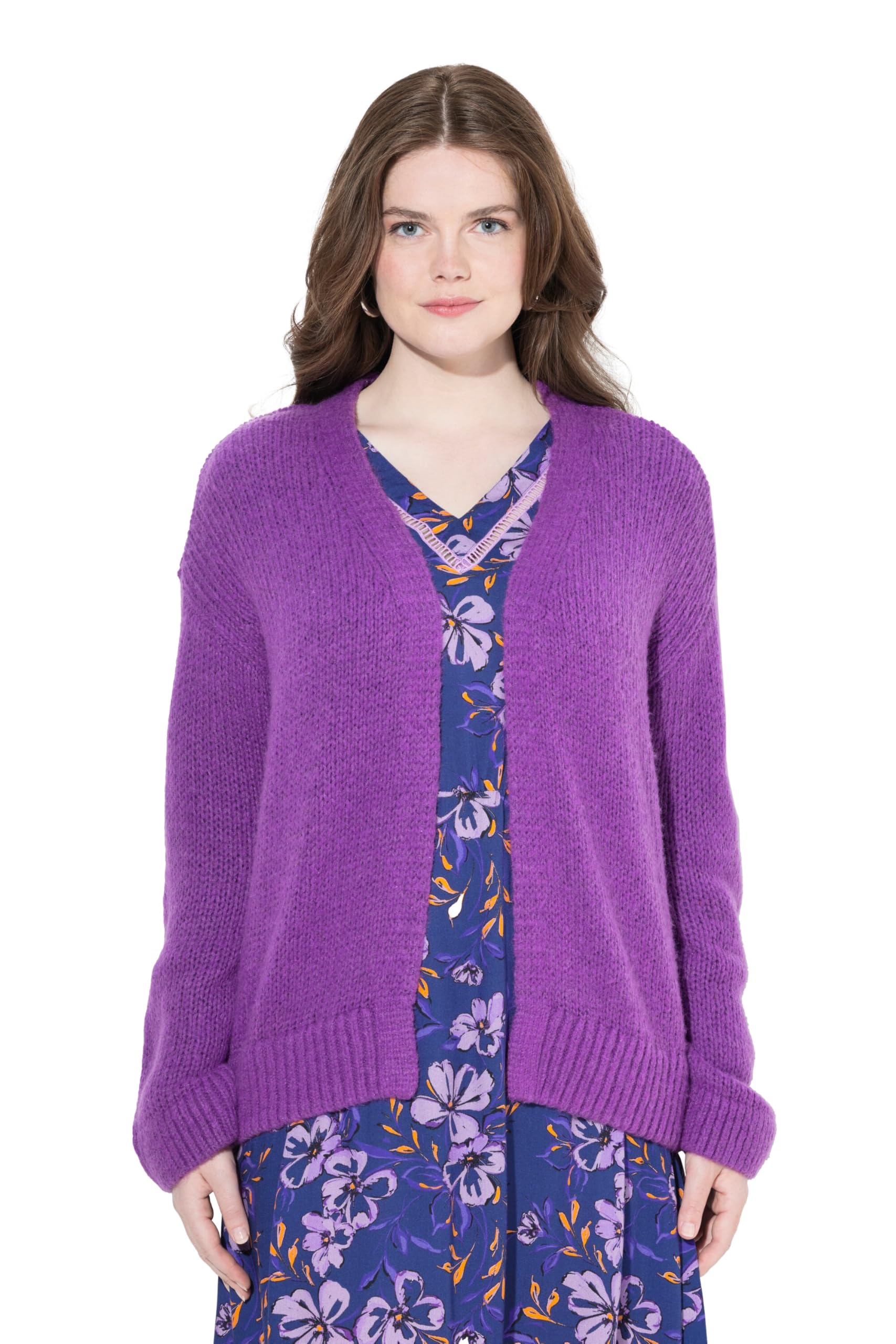 Ulla Popken Damen große Größen Übergrößen Plus Size Strickjacke, kurz, Oversized, offene Jacke, Wollanteil 832535