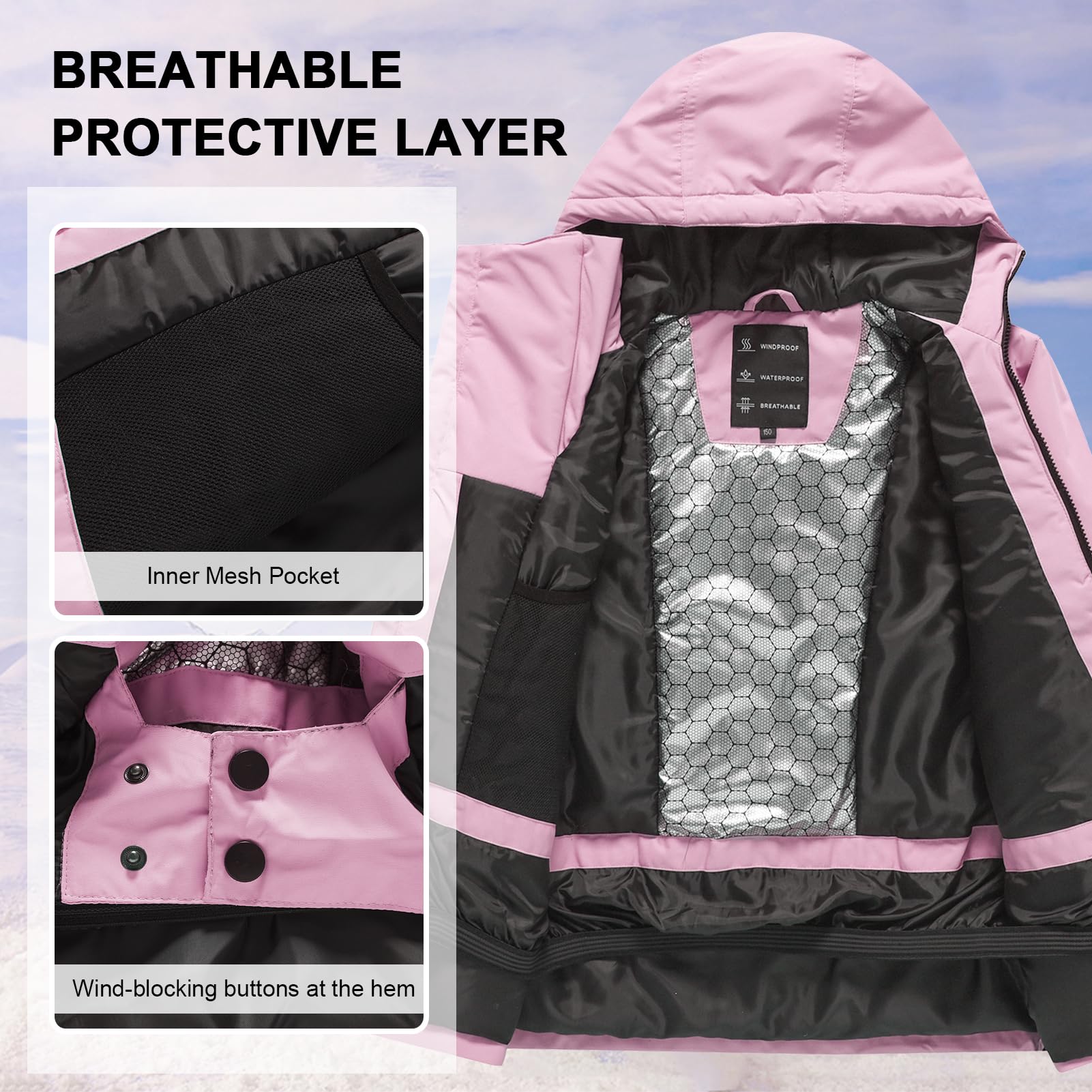 Mono de esquí para niña con capucha a prueba de viento e impermeable Trajes de nieve para niño cálido para niños y ropa de esquí