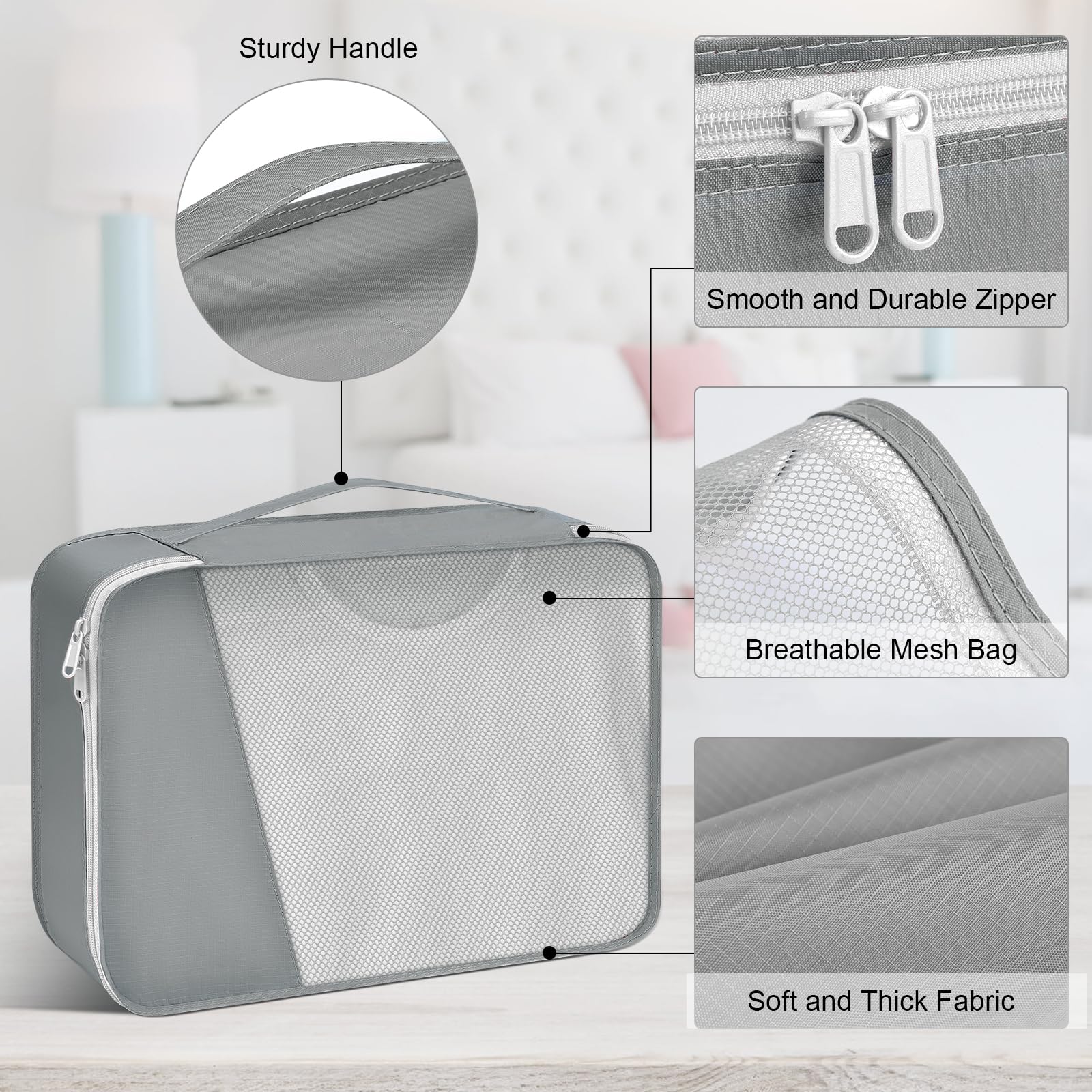 DIMJ Organizer Valigia Viaggio, Set di 10 Packing Cubes, Set da Viaggio Accessori Utili Organizer per Valigie Kit Viaggio Adatto per Valigia Viaggi in Famiglia, Grigio