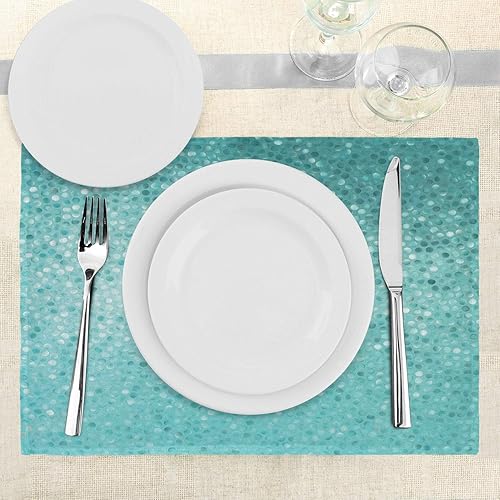 Miniatura 3 de Ambesonne Juego de 4 manteles individuales color turquesa, con forma de azulejos pequeños, diseño creativo y clásico, tela lavable para mesa de