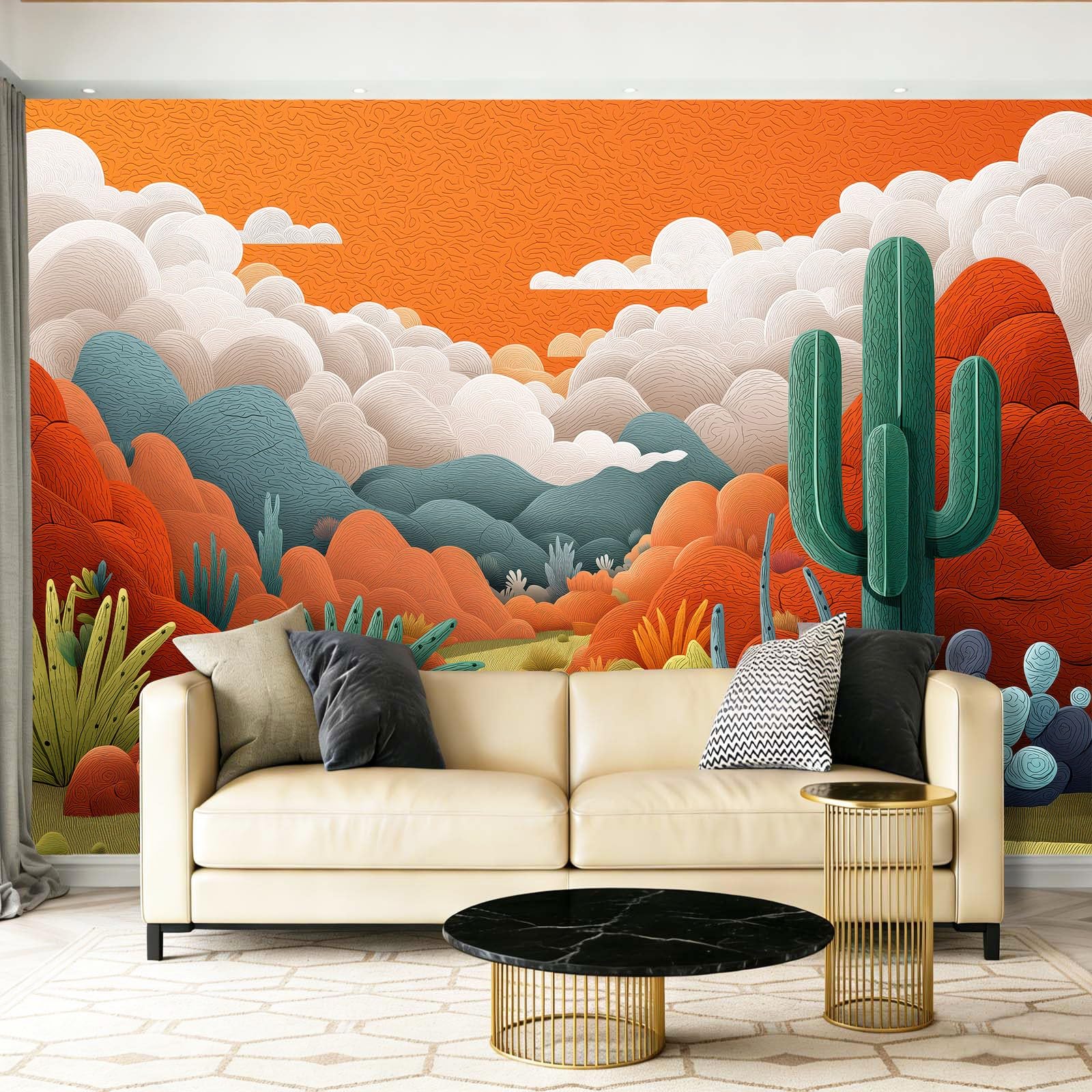 Papier peint panoramique cactus pour masquer les imperfections et décorer un grand mur
