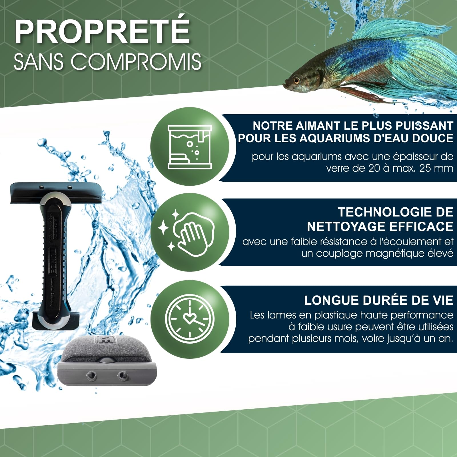 Tunze Care Magnet Strong+ I Aquarienreiniger für 20-25 mm Glasstärke I Scheibenreiniger mit abgerundeter Edelstahlklinge I Algenmagnet mit stark minimierter Kratzgefahr für Süßwasseraquarien