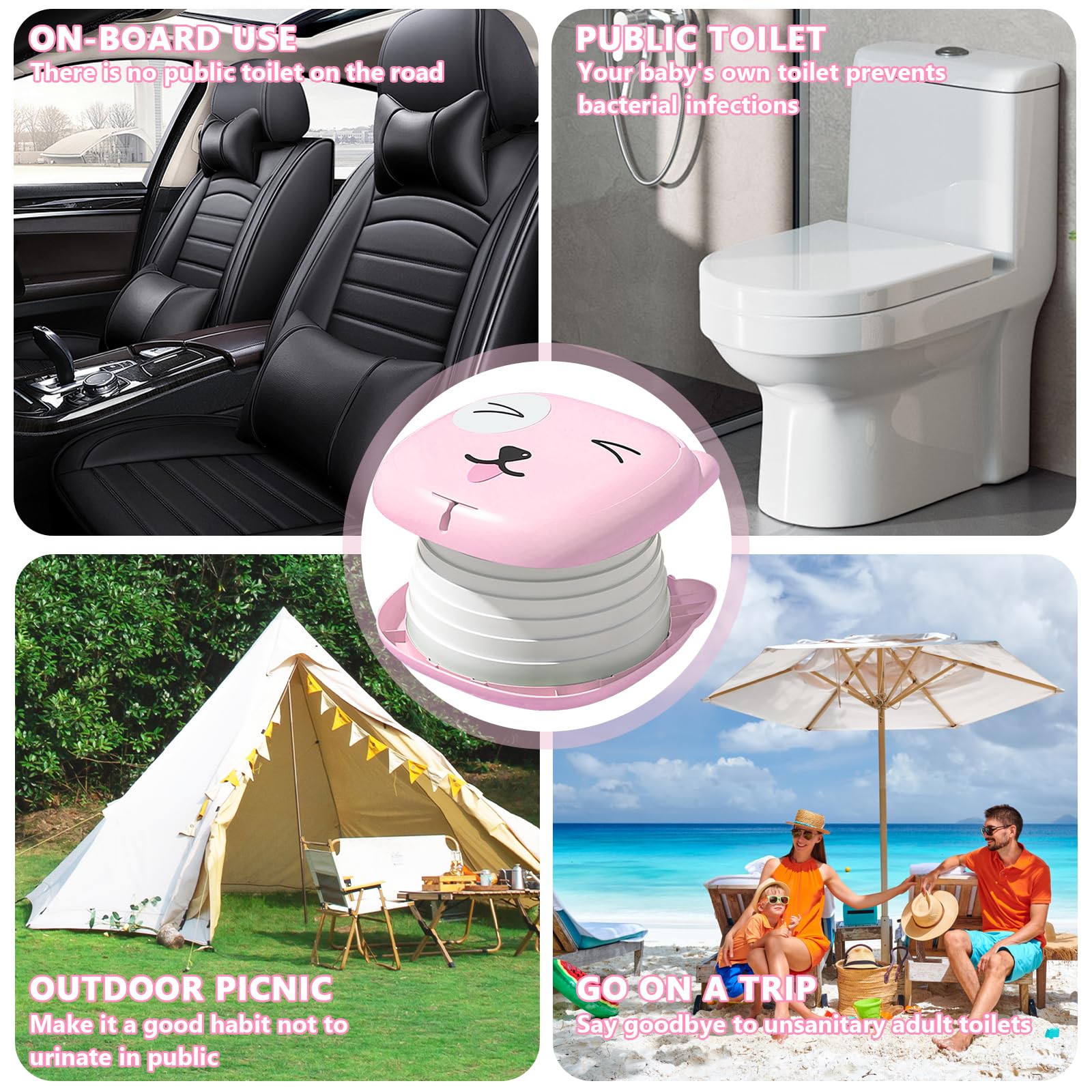 Sedile WC per Bambini, WC Pieghevole per Bambini, Pieghevole WC, Vasino Pieghevole da Viaggio Portatile, Vasino Portatile, Sedile per Vasetto, Vaso Pieghevole da Viaggio Toilette (Rosa)