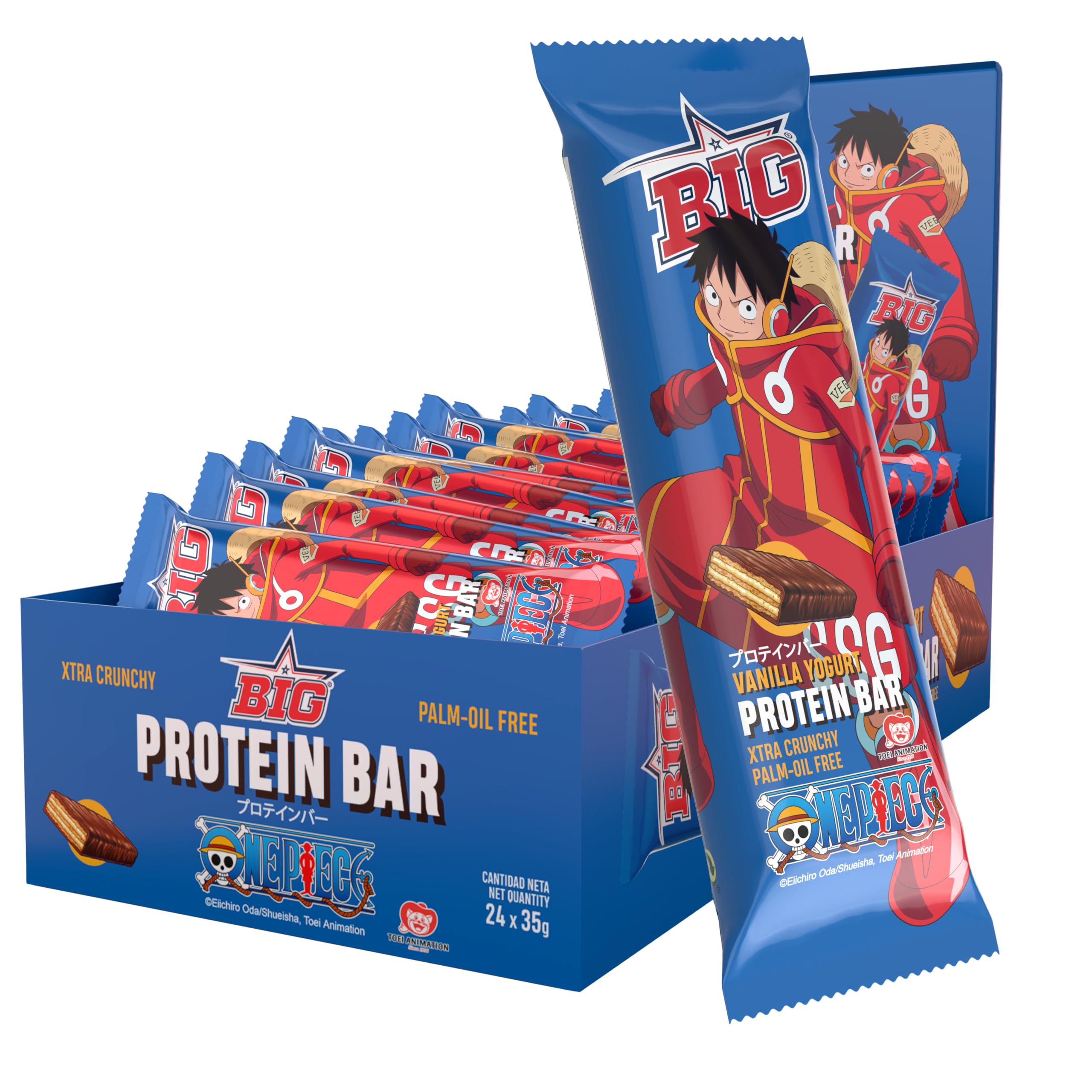 BIG - Barritas Proteina - Barrita Proteina ONE PIECE - Snack Delicioso Alto en Proteínas - 30 gr por Barrita - Protein Bar con Sabores Exclusivos - Caja 24 uds, Vainilla-Yogurt