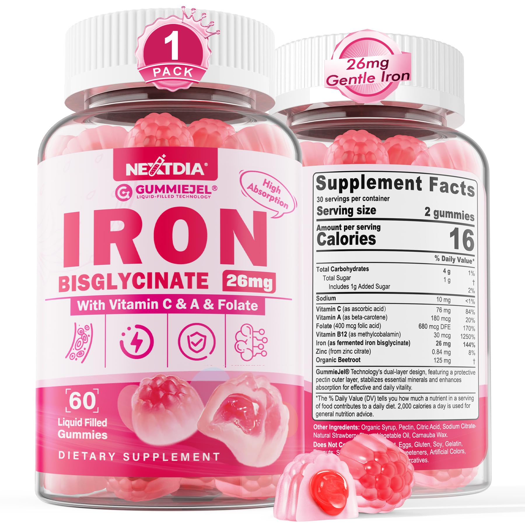 Iron Gummies for Women Men 60 Count (Pack of 1)
