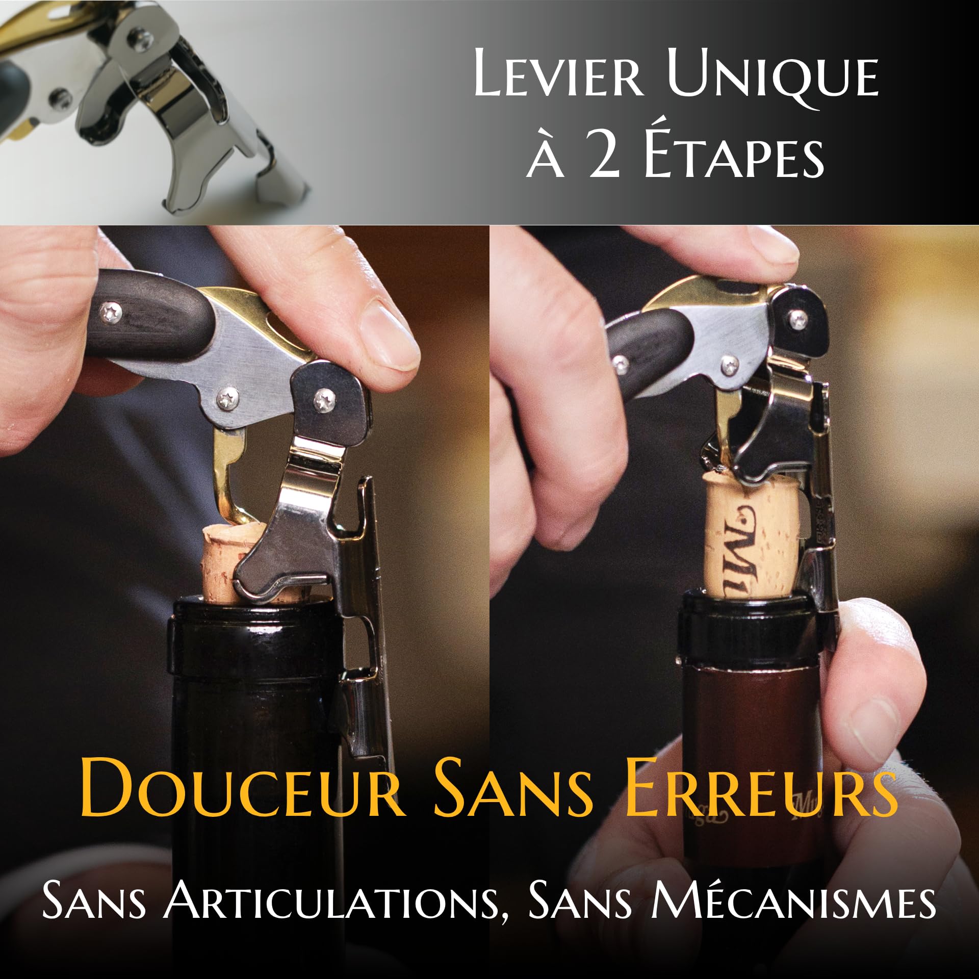 Tire-Bouchon pour Professionnels - FALCORK 249 Protection - À 2 Étapes avec Levier Fixe et Bascule Anti-Casse de Bouteille, Conçu pour un Débouchage Fluide et Contrôlé des Bouchons Longs Jusqu'à 49 mm