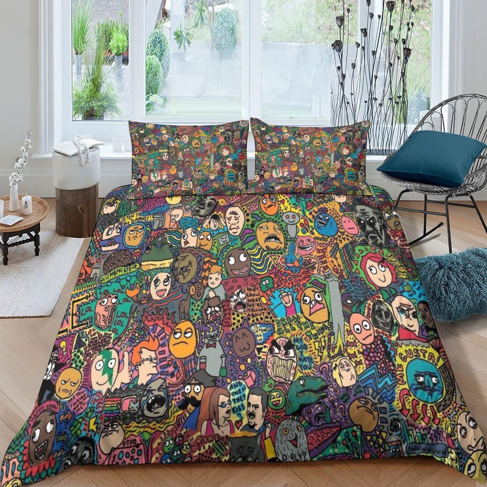 Juego de cama con funda nórdica 3D de graffiti para renovar el dormitorio juvenil con estilo King