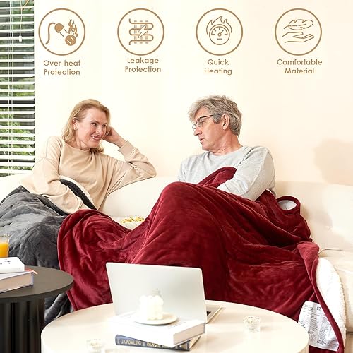 Miniatura 2 de EHEYCIGA Manta térmica eléctrica tamaño matrimonial  Manta térmica con 5 niveles de calefacción y 10 horas de apagado automático, suave y acogedora