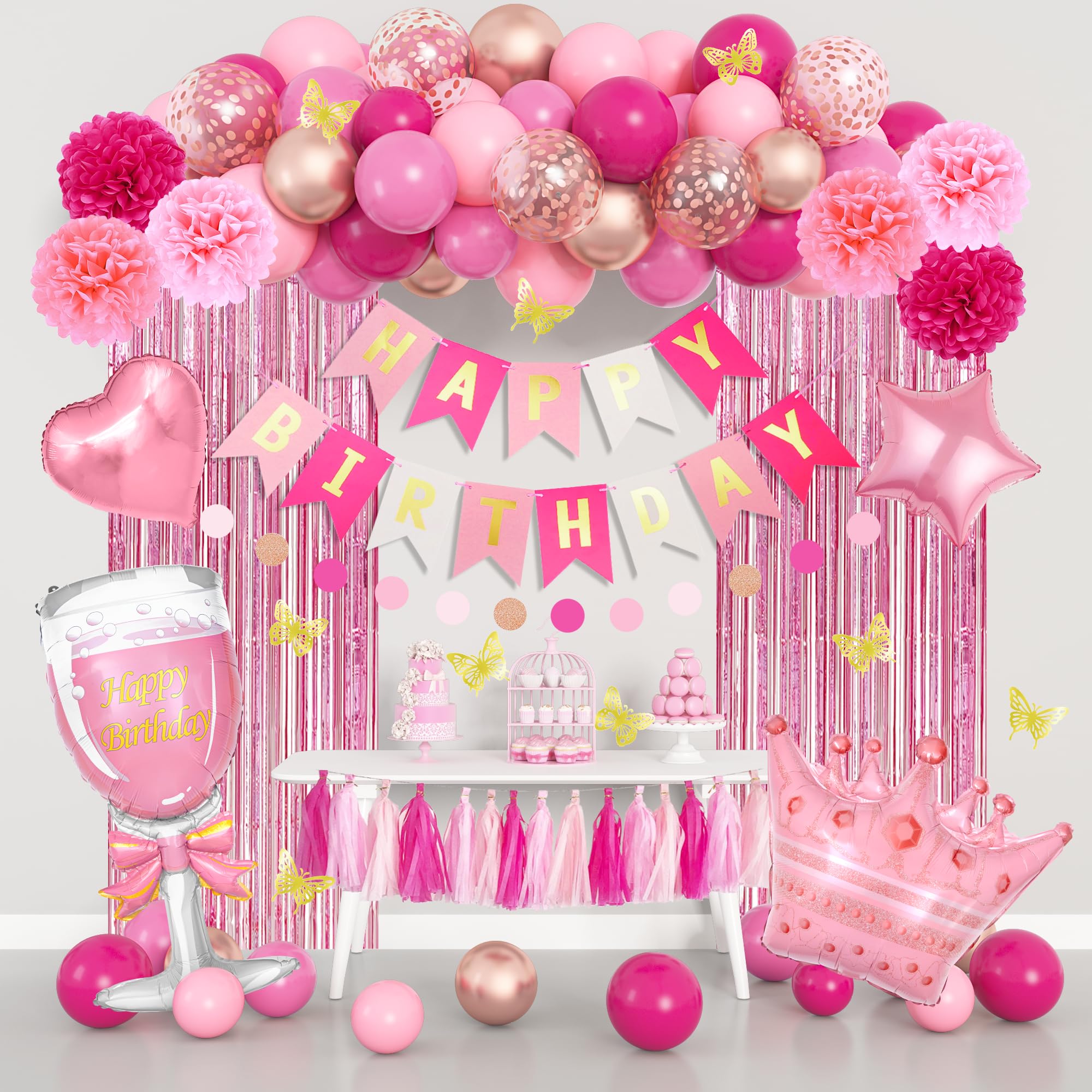 8 Globos Rosados Para Decoraciones De Fiesta, Globos Rosa Intenso Para