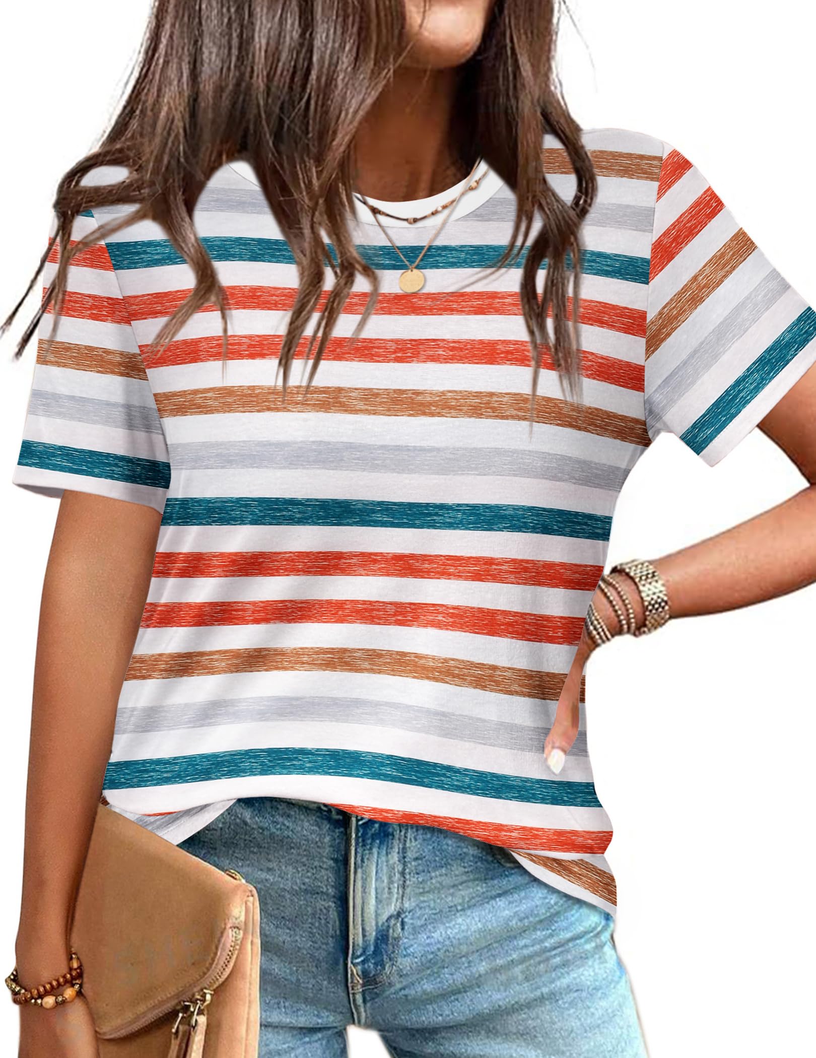 Zeagoo Womens Summer Tops Casual Short Sleeve Striped Shirts Basic Crew Neck T-Shirts Business Work Tees