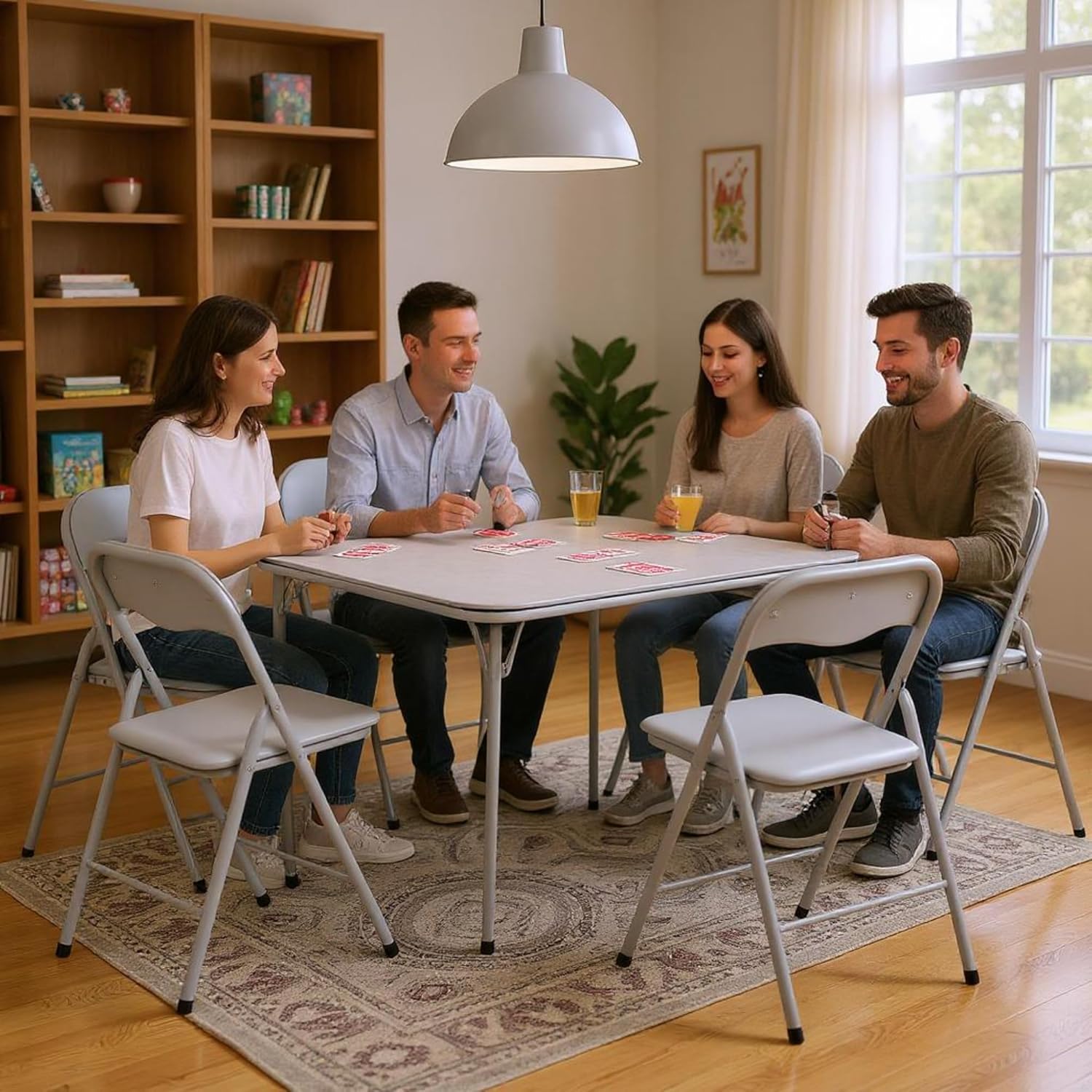 Homy Casa Folding Card Table – 33.9 Inch Square Metal Construction for Indoor & Outdoor Games and Recreation (5-Piece G) image 6 of 9 B0FKMCBY2H