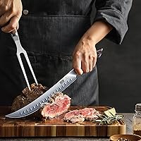 Vista 5 de HOSHANHO - Cuchillo de carvado y corte de 10 pulgadas, cuchillo de pecho de acero japonés de alto carbono con mango ergonómico de madera de Pakka