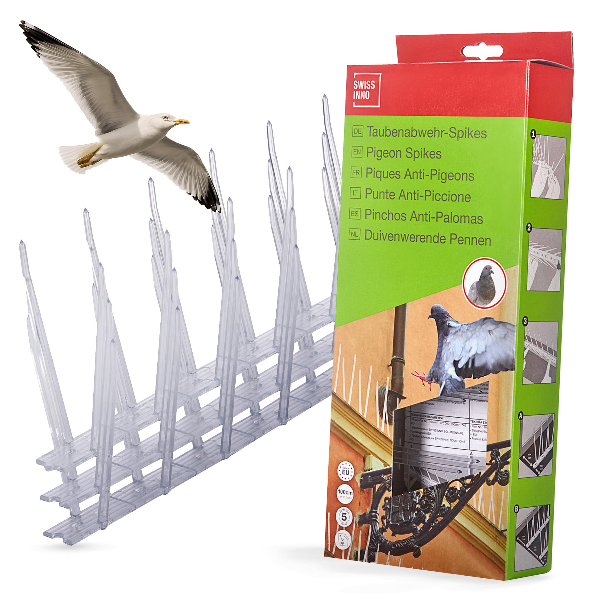 Pigeon Spikes 100 cm (3x33,3cm) – transparent polycarbonate bird spikes – divisible – easy installation – UV- & weather-resistant – Anti-Pigeon Barrier for window ledge, balcony, roof gutter