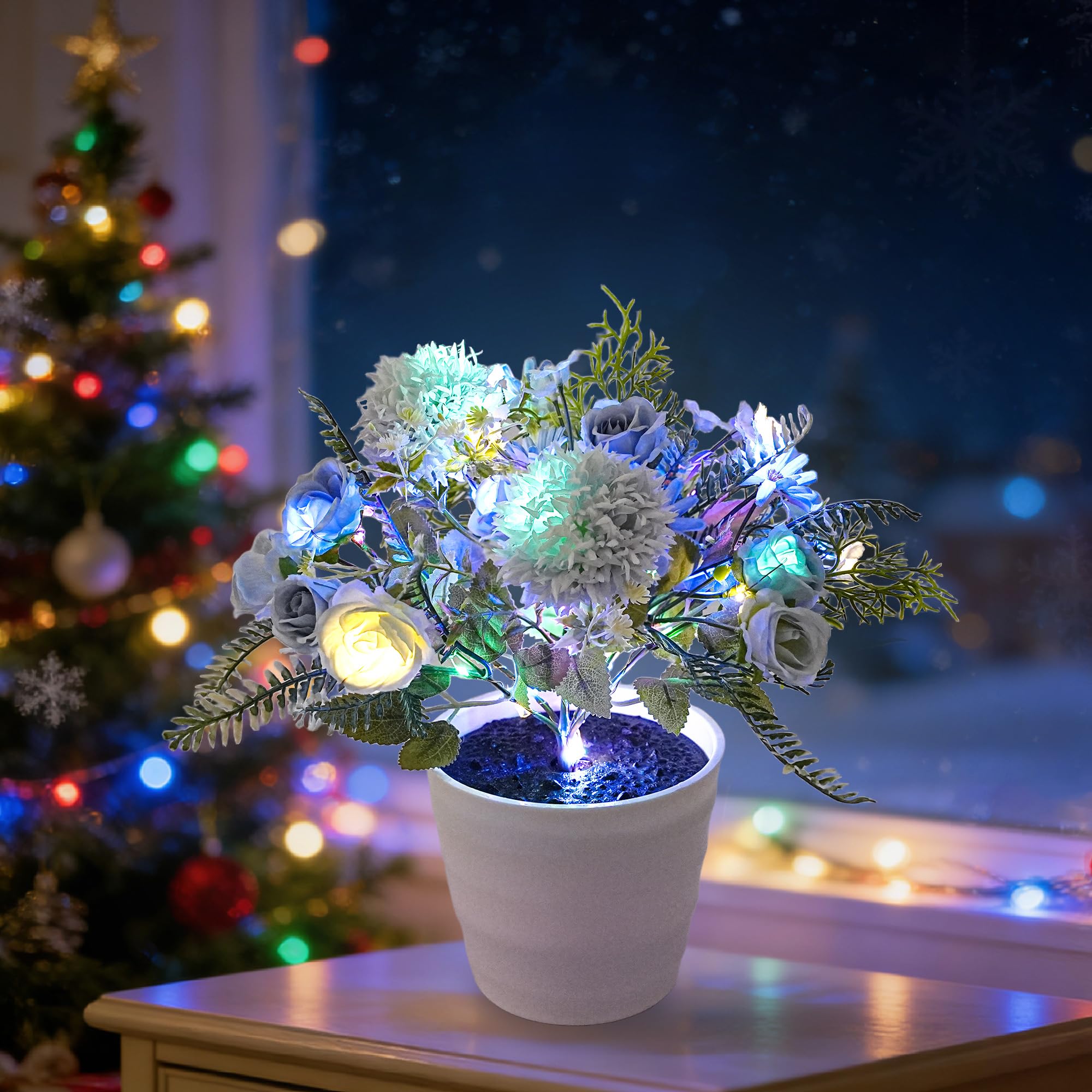 Artificial Blue Flower Night Light Bedroom Wedding Party Office Decor