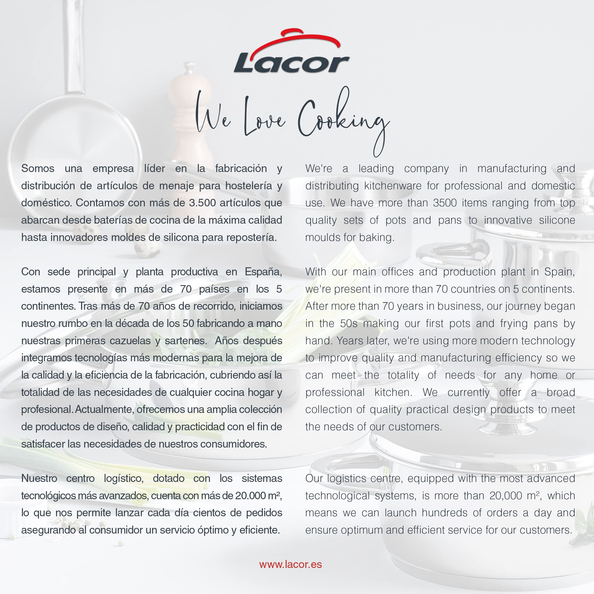 LACOR 40636 - Tartera con Tapa Vitrocor 36cm Acero Inoxidable - Profesional | En acero inoxidable, cocina y conserva con su tapa; ideal para cocina profesional y uso diario en casa, versátil y duradero