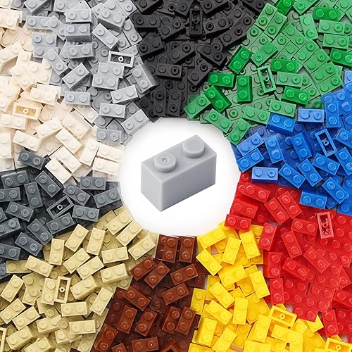Miniatura 7 de Feleph Ladrillos 1x2 a granel de 450 piezas de color gris claro clásico piezas básicas construcción juego creativo bloques accesorios de juguete
