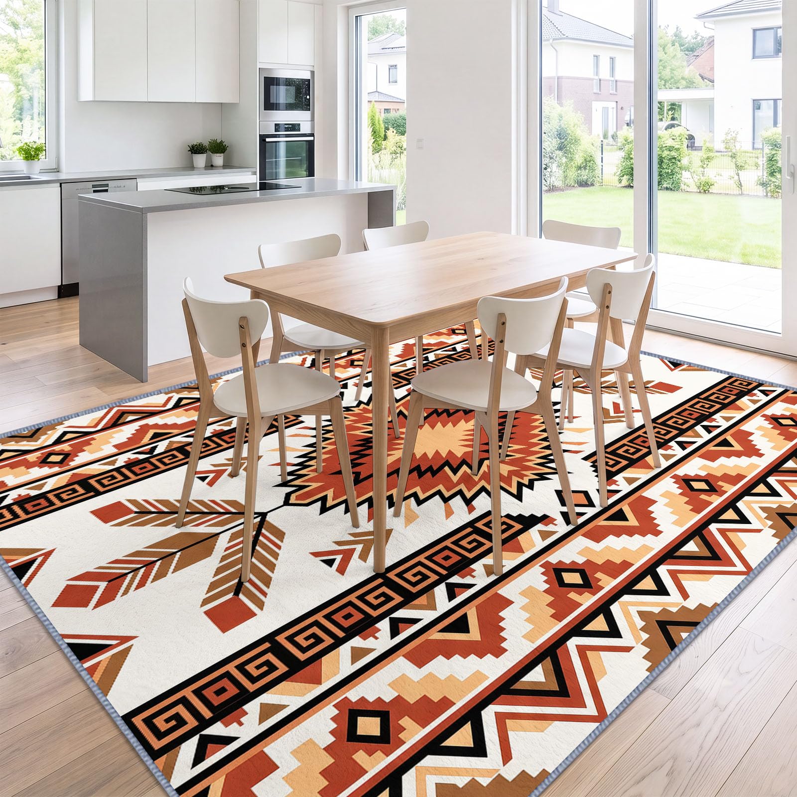 Totem Losange Dentelé Étoilé Tapis Salon Antidérapant Lavable 180x240cm