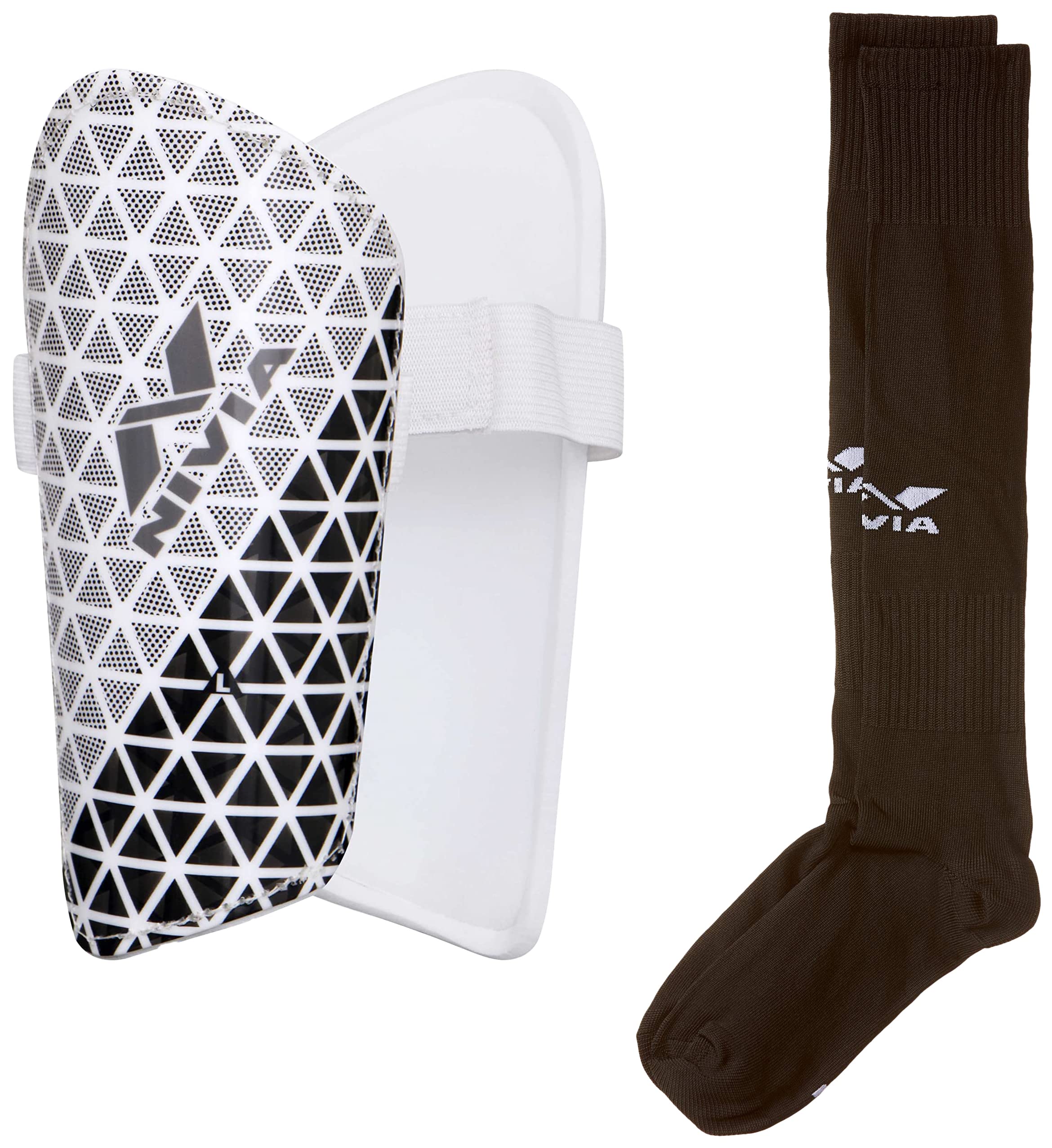 Nivia 805S Wisdom-2018 Plastic Shin Guard, Small (White) & Nivia Plain Encounter Stockings (M, Black) - Polyester Blend, Knee Length, Unisex, Pack of 1 (B0BB6PR49T) Amazon Price History, Amazon Price Tracker