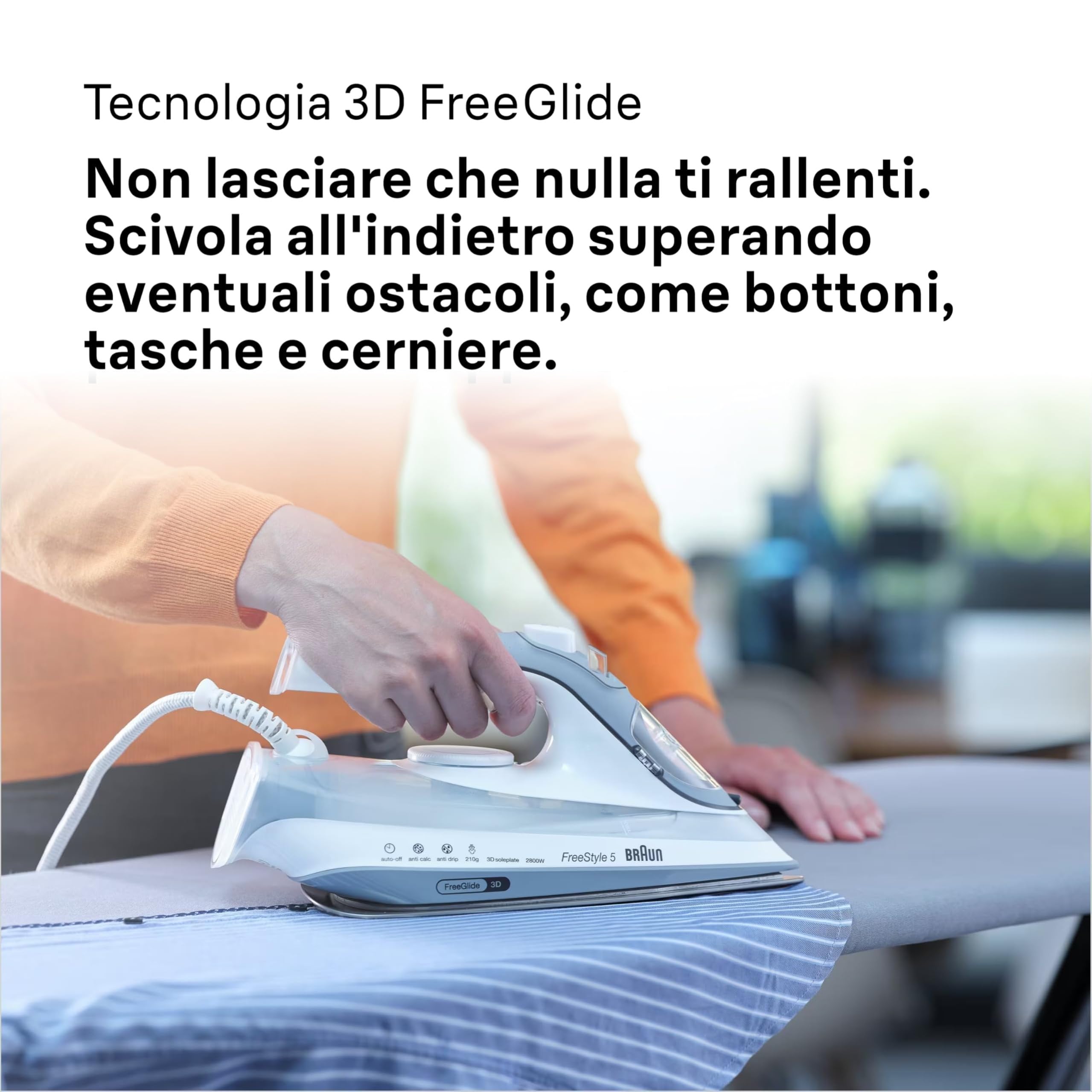 Braun Freestyle 5 – Ferro da Stiro a Vapore con Piastra FreeGlide 3D, Vapore Potente e Funzione Anti-Goccia, Colpo Vapore per Pieghe Ostinate, Serbatoio Ampio, Grigio (SI5078GY)