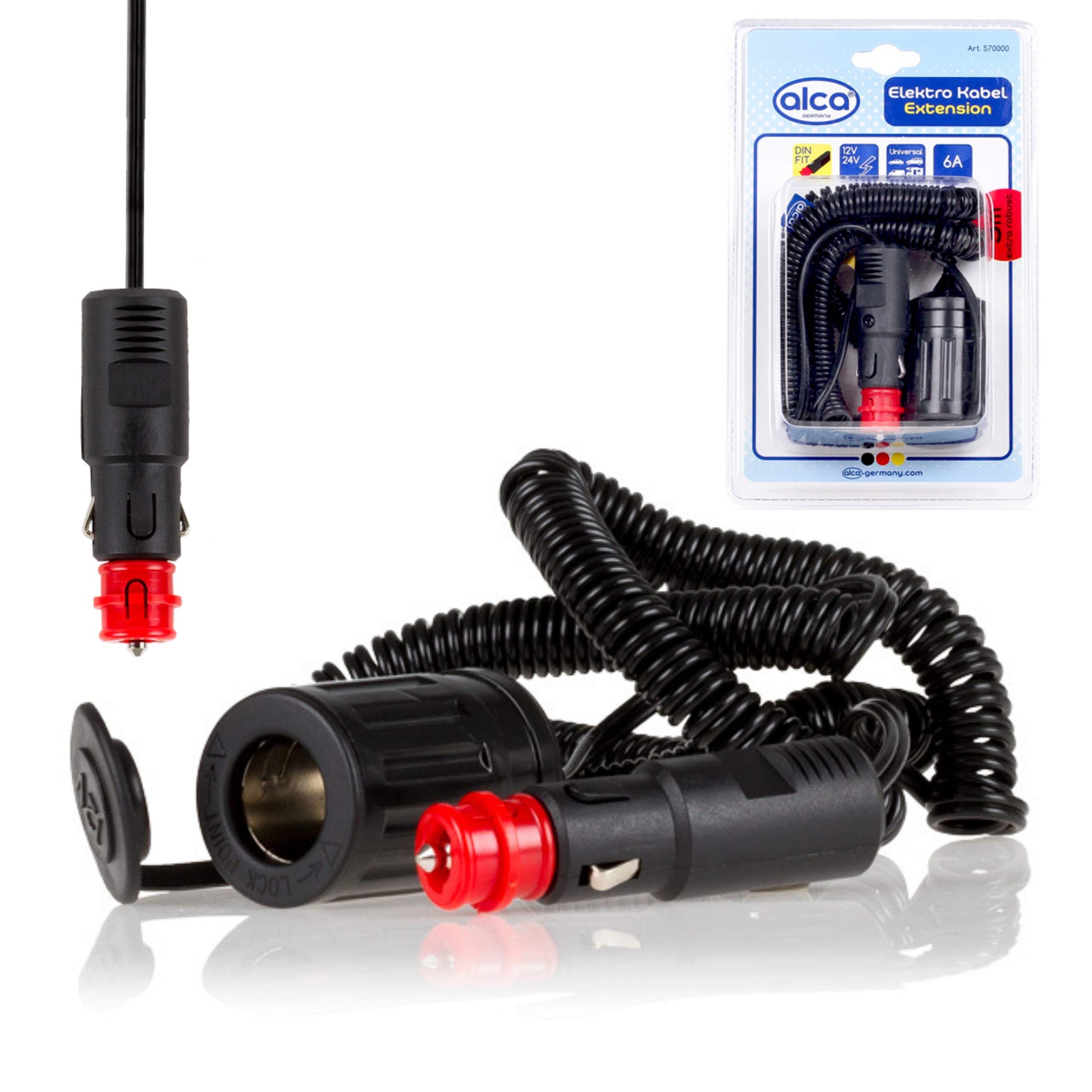 5m Car Truck 12V 24V Cigarette Lighter Socket Power 5m Extension Spiral Lead Cable 6A Fuse A570000