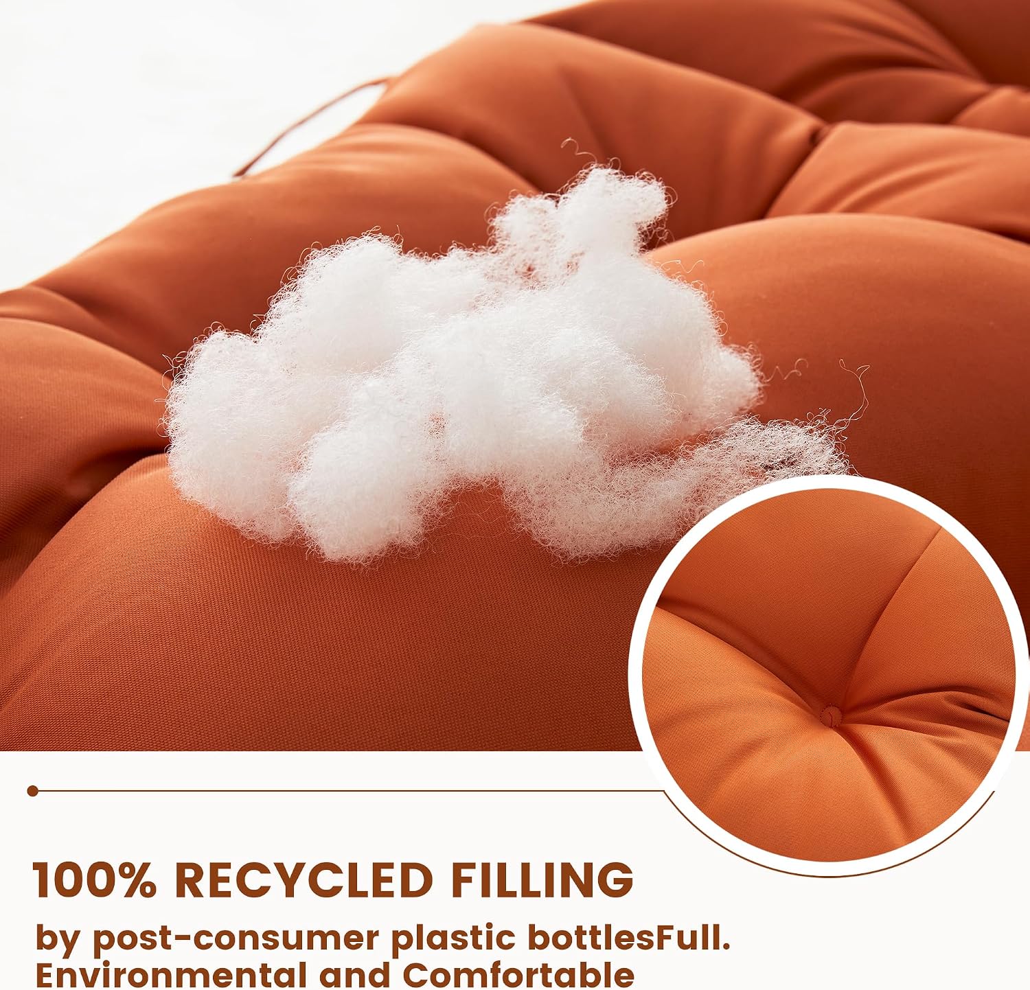 BLISSWALK Outdoor Patio Chair Cushion for Adirondack, High Back Tufted Rocking Chair, Seat Cushion 48"x21"x4" Inch, Sunscreen and Fade-Resistant,Orange