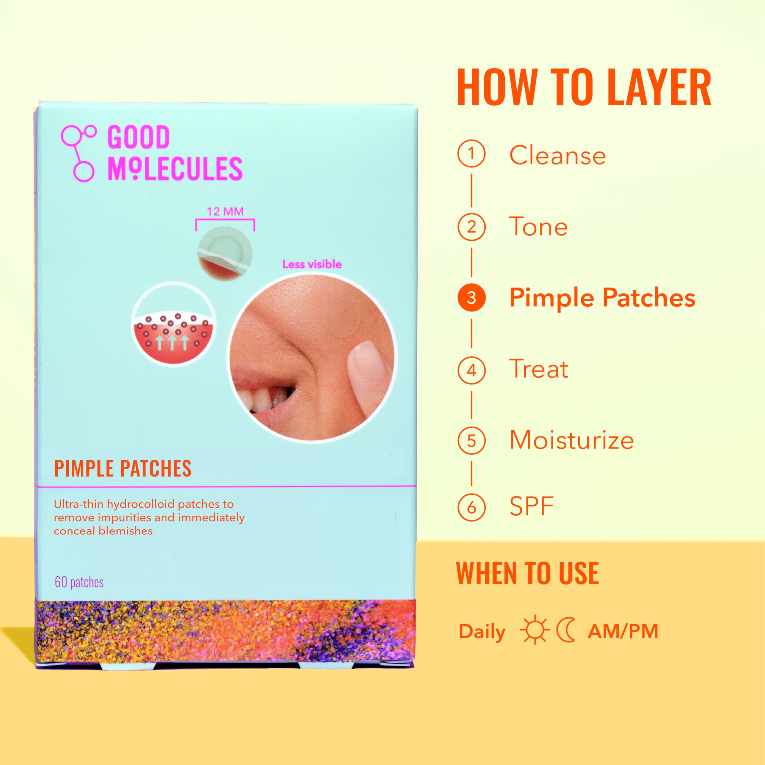Good Molecules Pimple Patches for Face, 60 Pack – Ultra-Thin Hydrocolloid Acne & Zit Patches, Invisible Under Makeup, Clinically Tested Acne Spot Treatment: 180 Patches