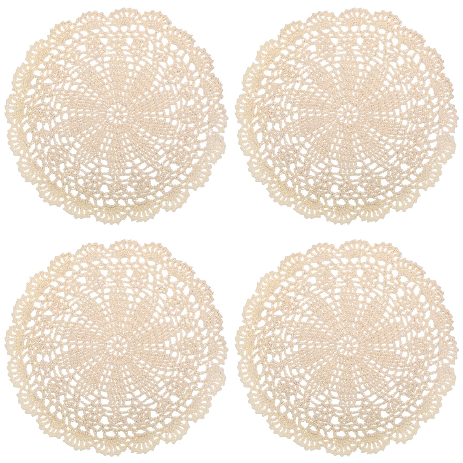 4Pcs 10" Beige Crochet Doilies, Handmade Round Crochet Coasters for Kitchen