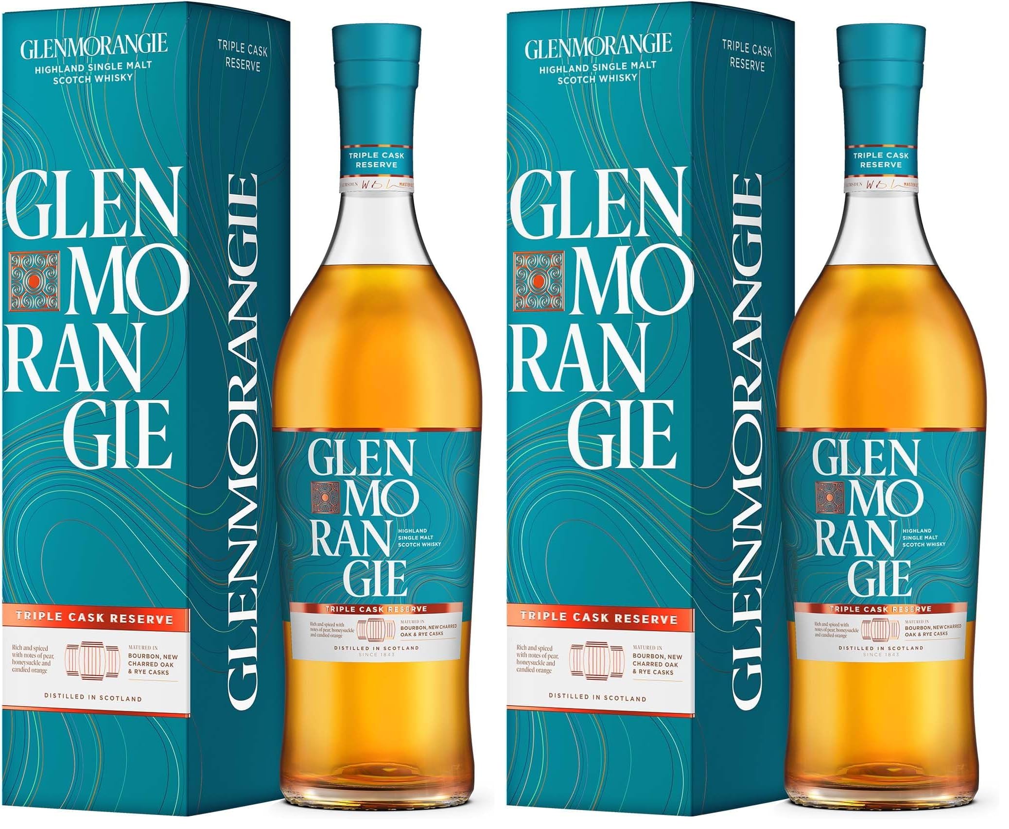 Glenmorangie Triple Cask Reserve Single Malt Scotch Whisky, 70cl, in Geschenkbox | Gereift in Bourbon-, neuen Eichen- & Roggenfässern | Fruchtig, würzig & elegant | Schottische Highlands