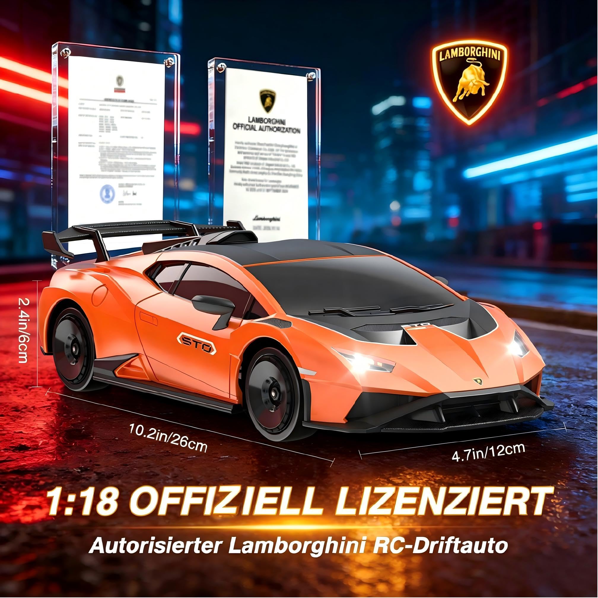 Lamborghini Ferngesteuertes Auto ab 6-12 Jahre, 1:18 RC Drift Auto 35KM/H | 4WD Vollproportionale Drosselklappe, Einstellbare Geschwindigkeit und Lenkwinkel, Spielzeug Geschenke Jungen 6 7 8 9 10 11 12