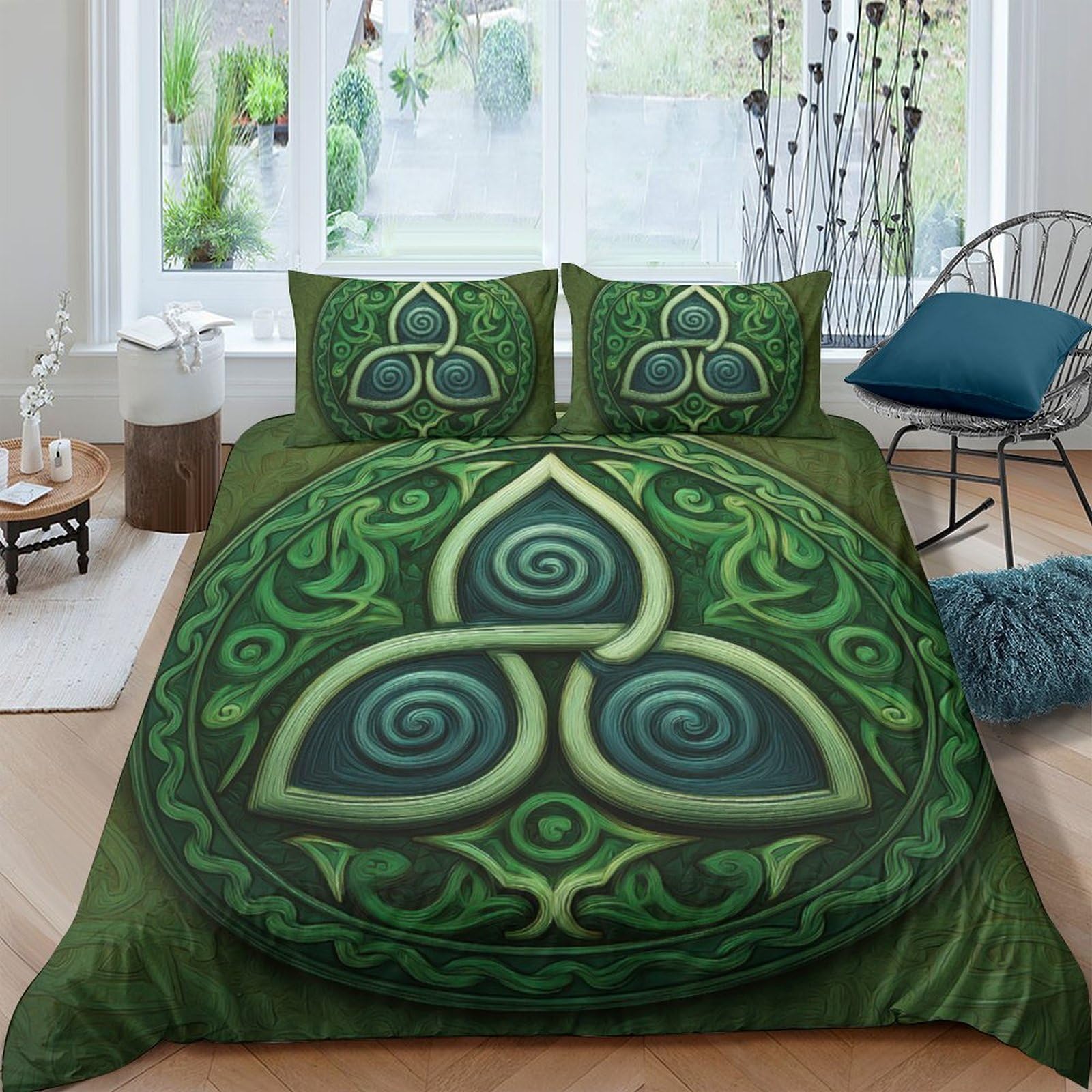 Ctjqhvkz Style-4 3D Printed Celtic Knot Fitted Sheet Microfiber Soft Green Triskelion Bed Cover For Bedroom Guest Room Dorm Decor Single（135X200cm）