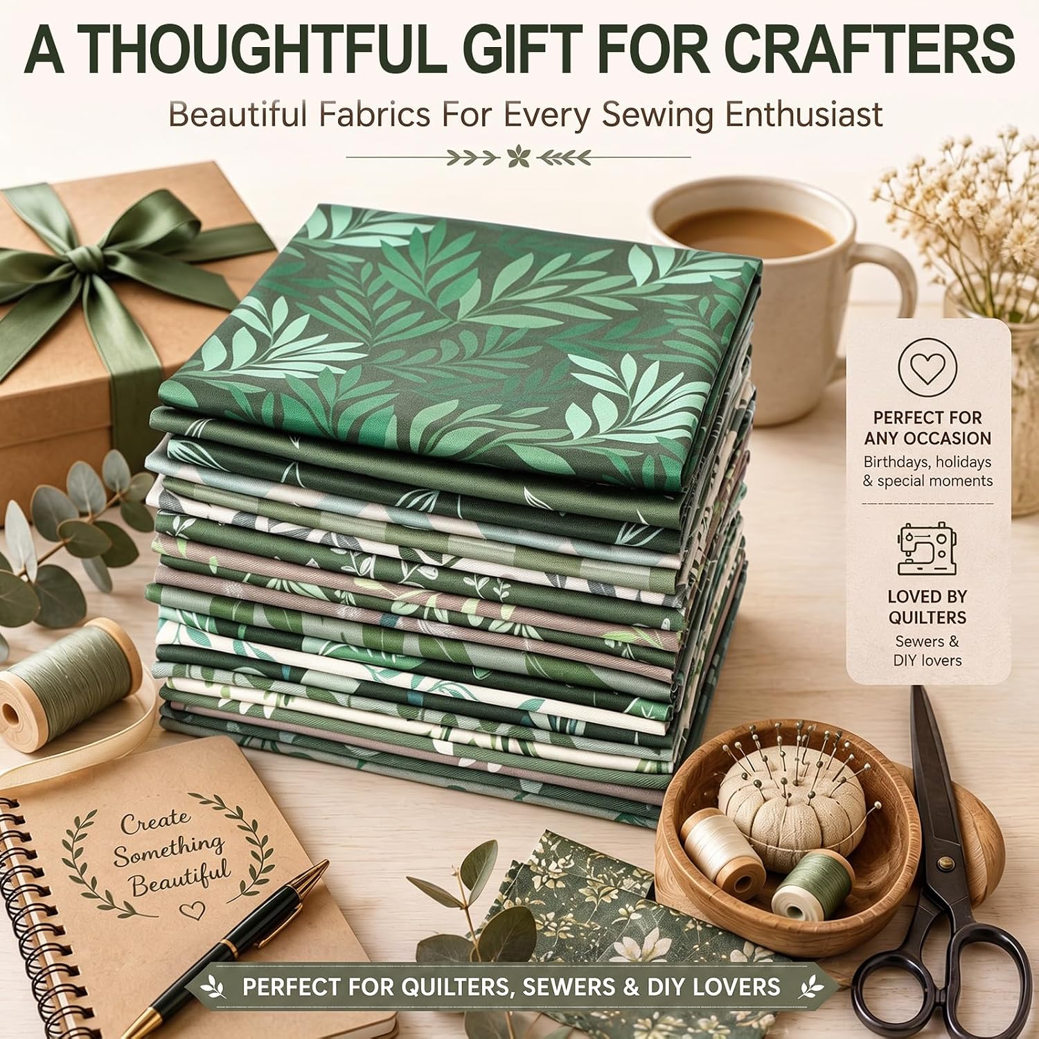 Mindsoft 20 Pcs 20'' x 20'' Sage Green Cotton Quilting Fabric Squares