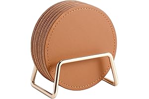CASEGRACE PU Leather Coasters with Holder Stand for Drinks