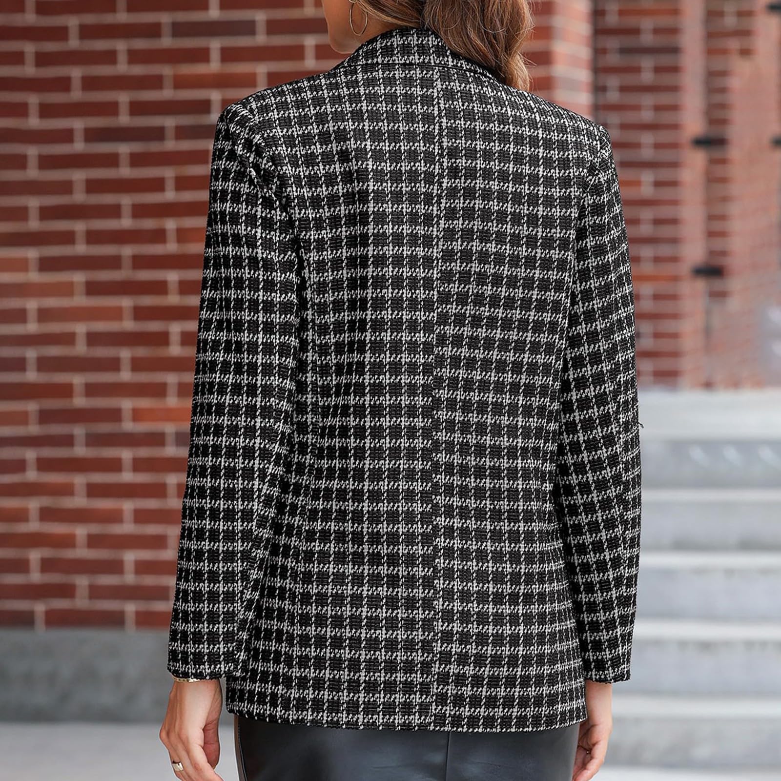 Longblazer, giacca da donna elegante, taglie grandi, in tweed da donna, in tessuto lungo, doppiopetto, giacca oversize, per il tempo libero, business, ufficio, blazer temperamento