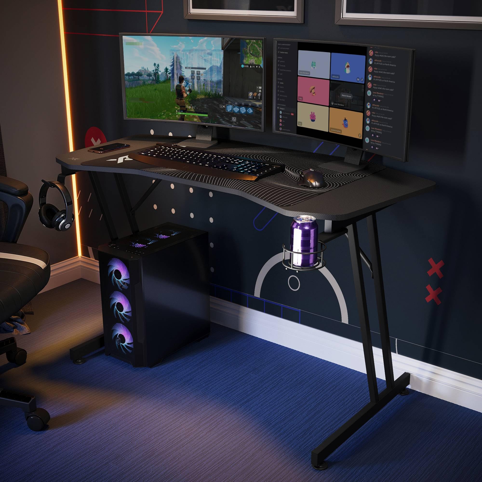 Bureau de jeu avec tapis et porte-gobelet X-Rocker Panther Evo en carbone