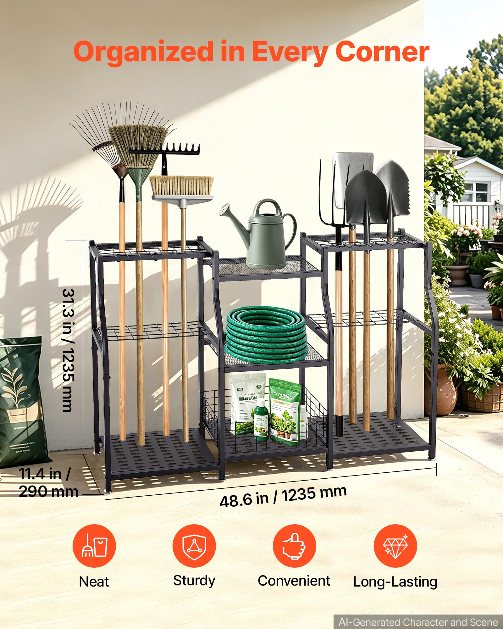 VEVOR Organizador de Herramientas de Jardín Estante con Patas Ajustables