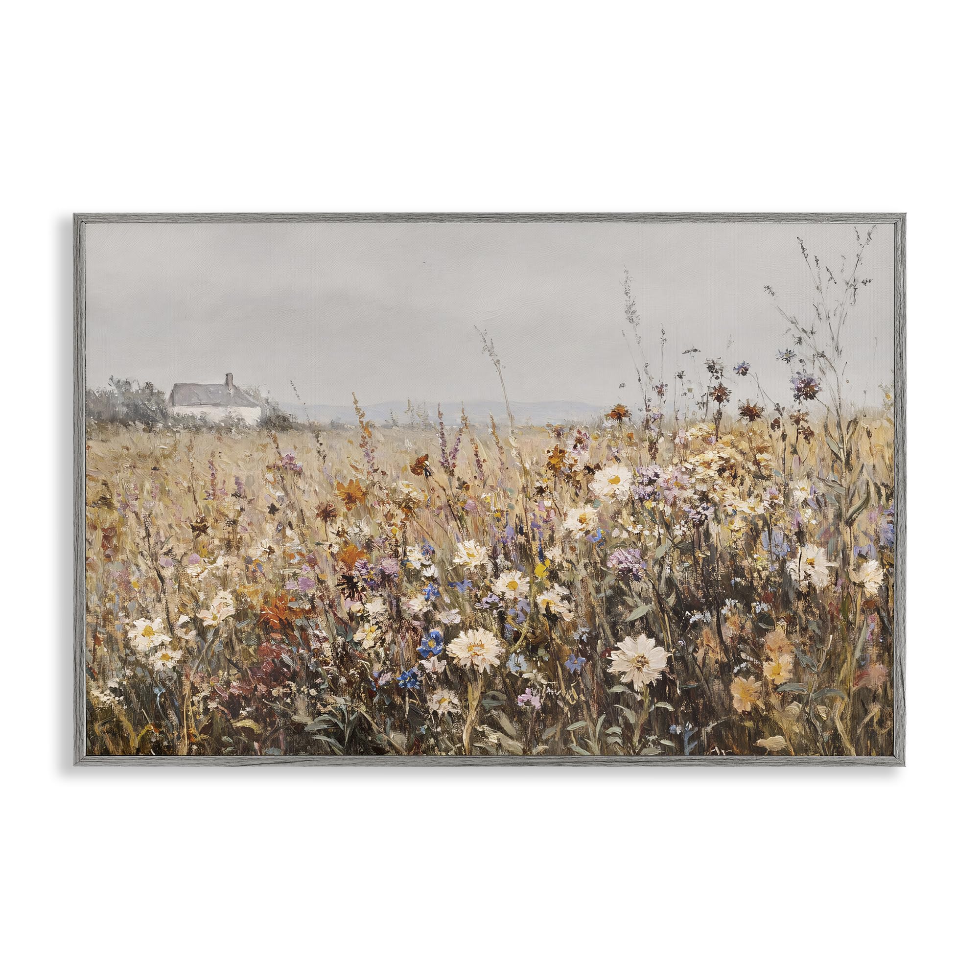 Stupell Industries Farmhouse Gray (Textured) 'Quaint Cottage Meadow'| Framed Giclee Art
