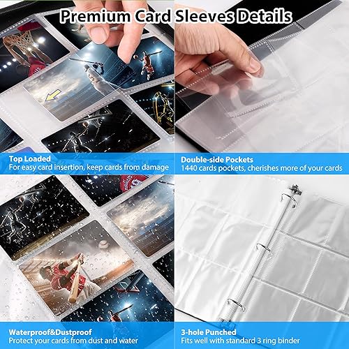 Miniatura 5 de WOT I Fundas para tarjetas de intercambio de 9 bolsillos, 1440 bolsillos de doble cara, protectores de página transparentes para carpeta de 3