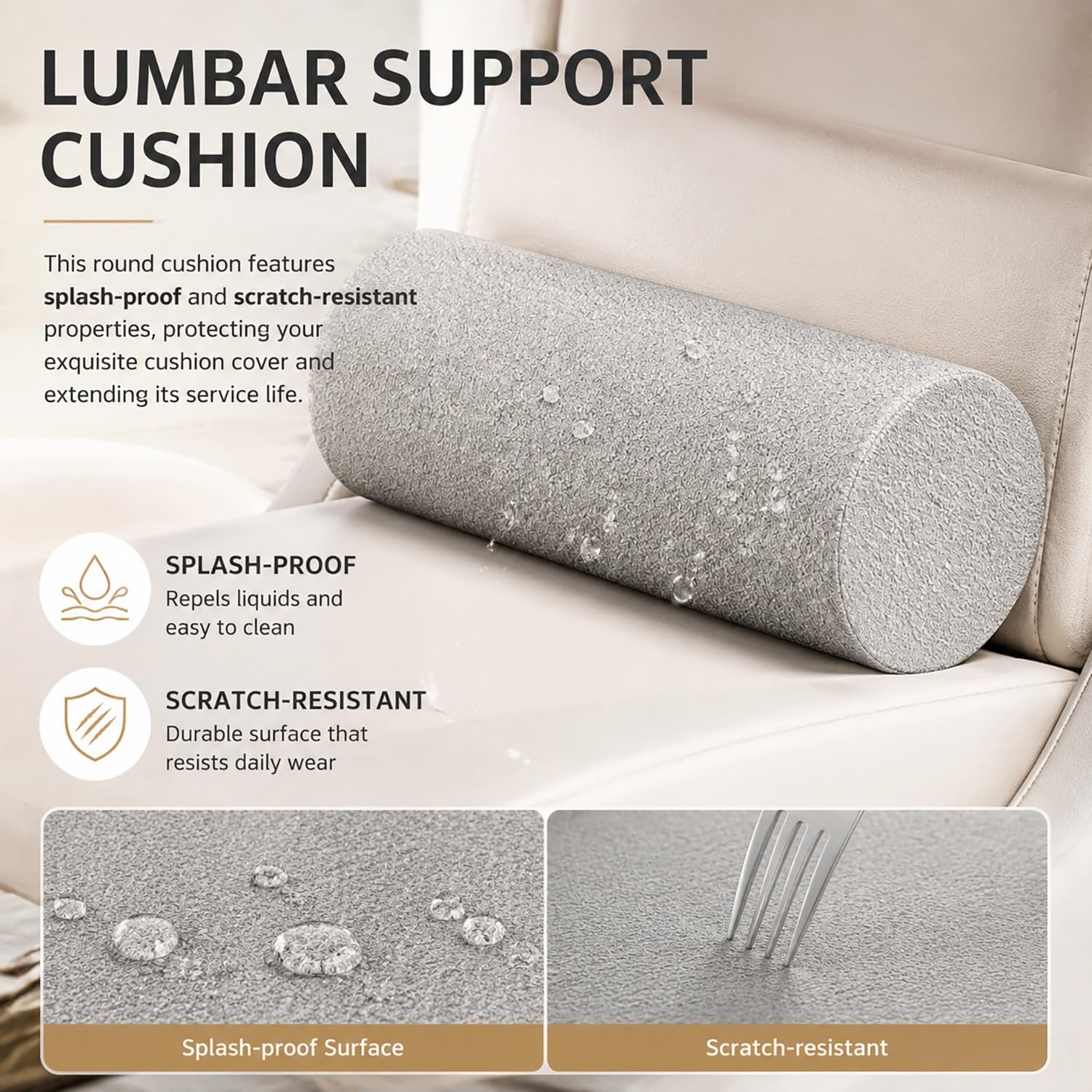 Almohada Cilíndrica Tubo Lavable 40/70cm Resistente a Las Salpicaduras