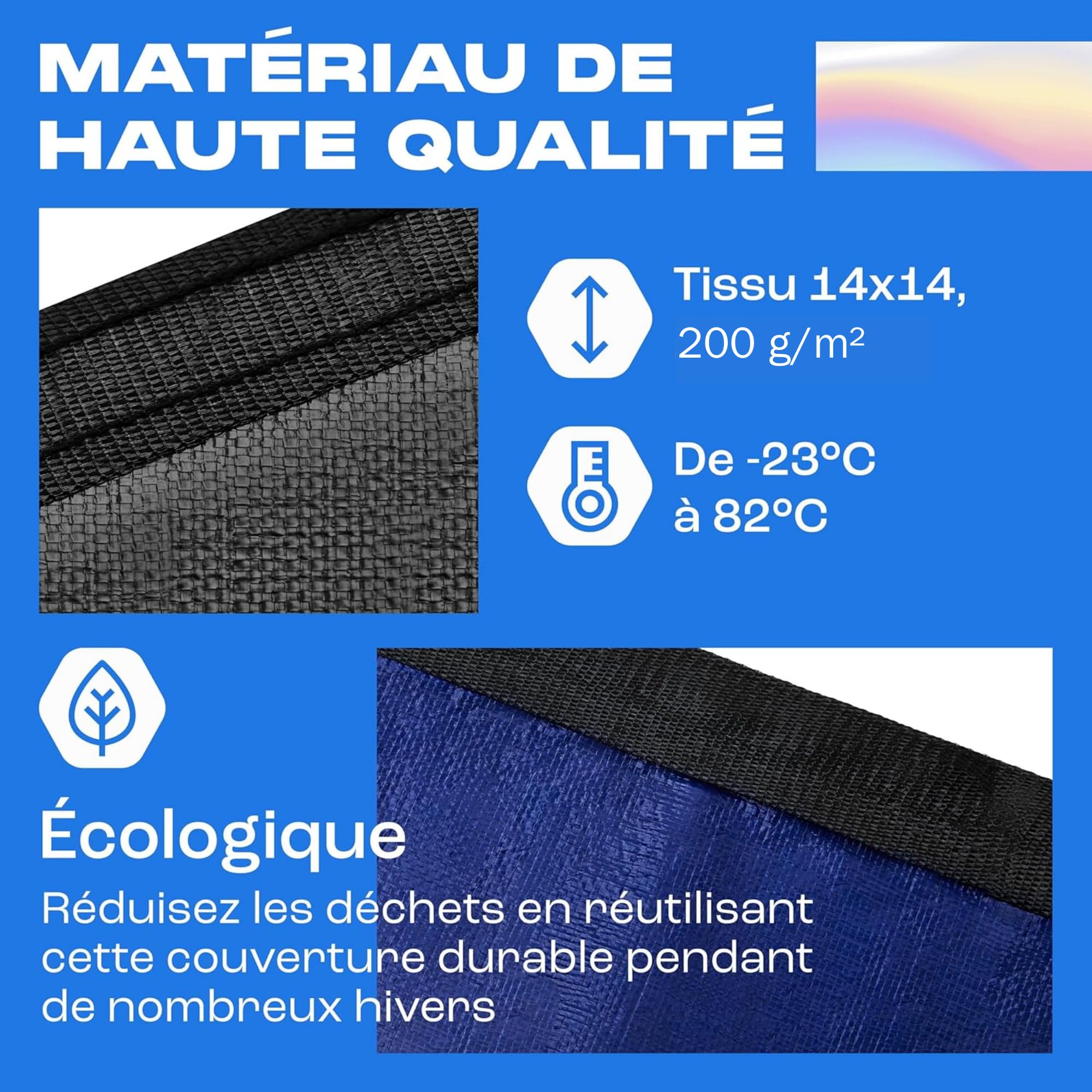 Yankee Bâche Piscine Ronde pour 420–460 cm | Diamètre Bâche Ø 520 cm | Bleu | Housse de Protection Été Hiver | Couverture PE 200 g/m² Renforcée | Résistante aux UV et Déchirures
