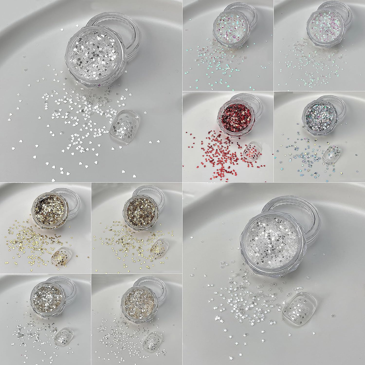 Heart Glitter Nail Art Sequins, 10 Jars Holographic Heart Shaped Nail Flakes, Valentine's Day Colorful Heart Acrylic Paillettes Nail Sparkle Glitter for Nail Decor Eye Face Body DIY Craft (10 Jars)