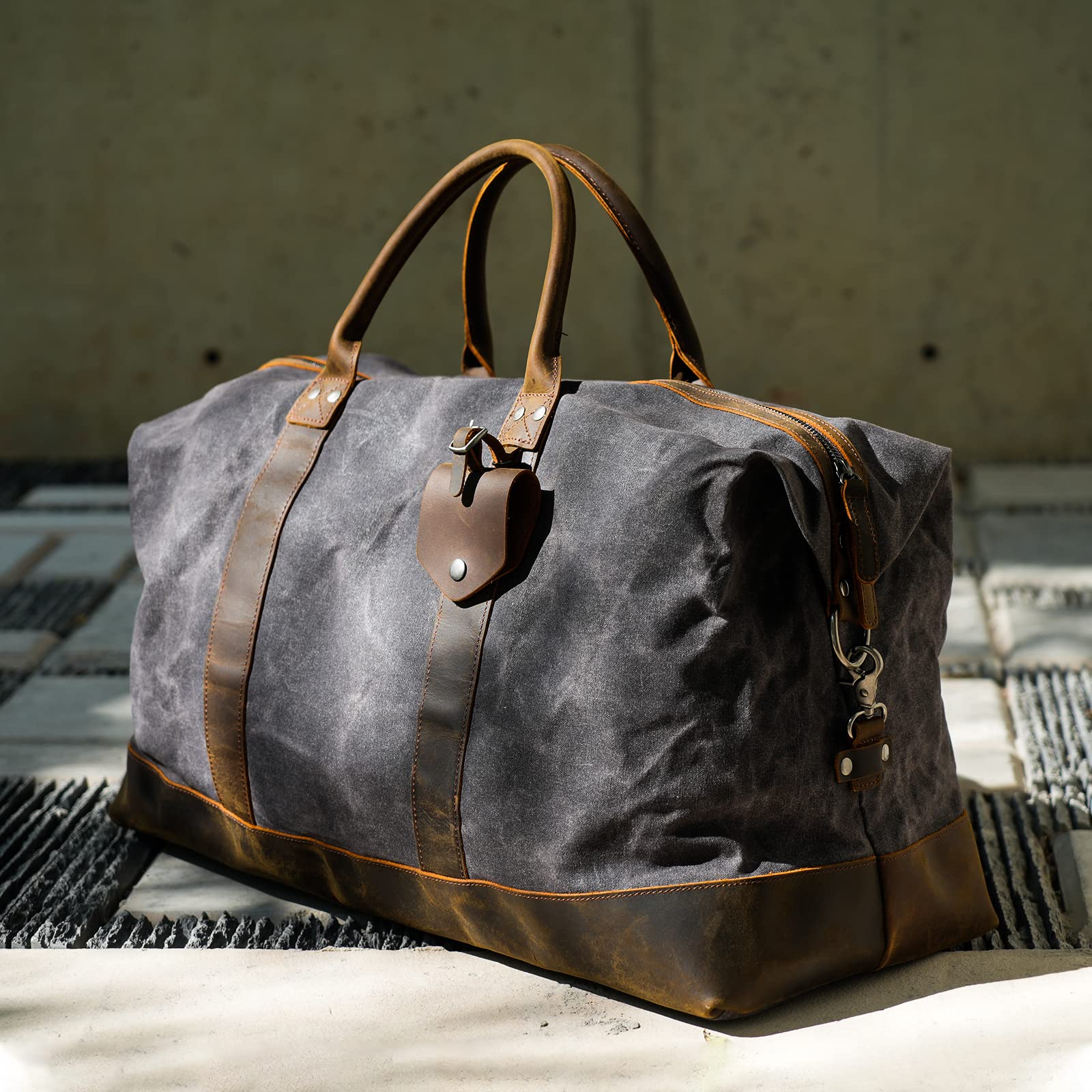 Polare 23 wasserdichte Reisetasche, gewachstes Segeltuch, Rindsleder, Gepäck, Wochenender, Übernachtung, Handgepäcktasche