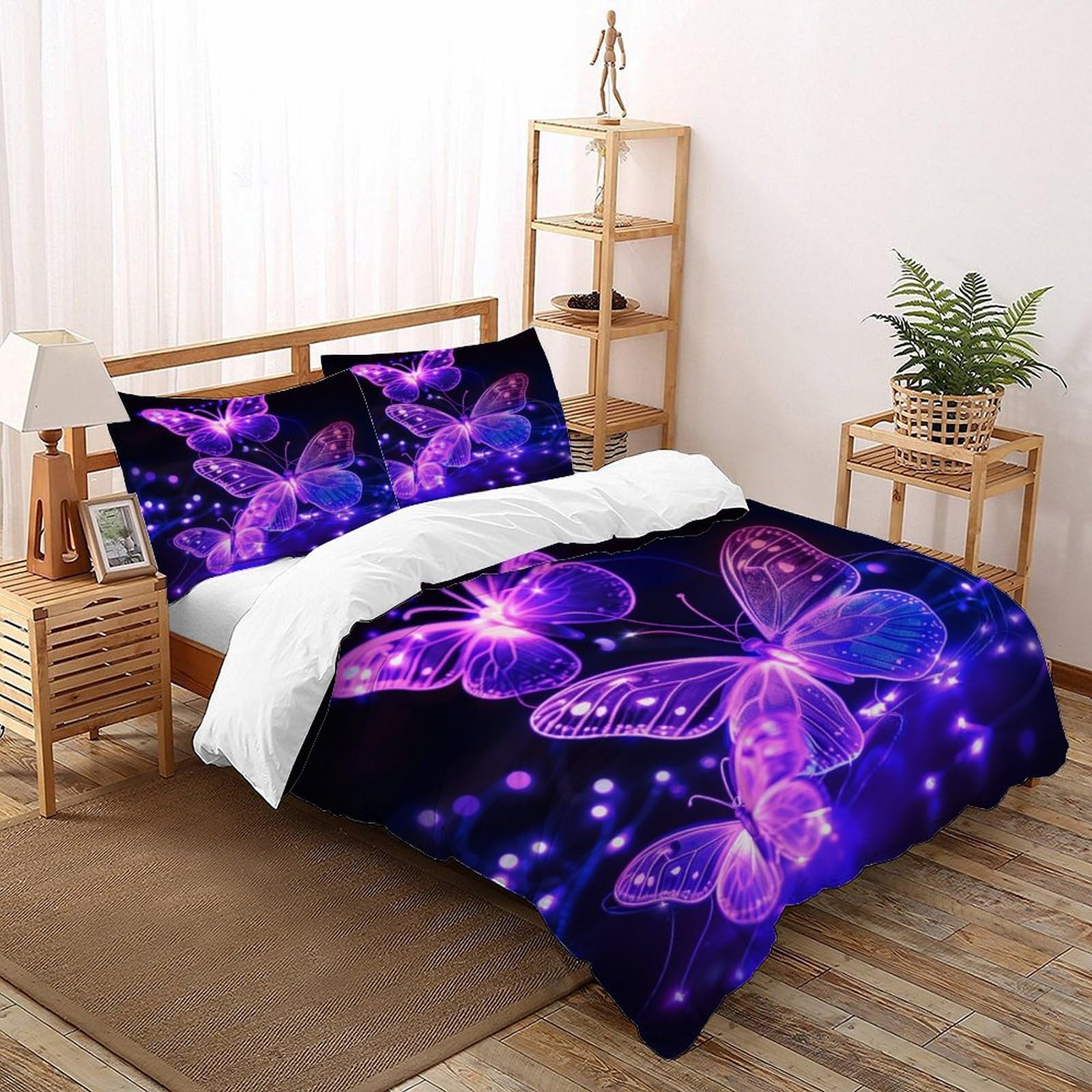 Housses de couettes 2 pièces papillon violet parure de lit 200x200cm