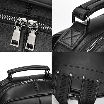 15.6 Inch Genuine Leather Laptop Backpack for Men and Women Business Travel Back pack Hiking Rucksack Daypack for Daily Use, Black