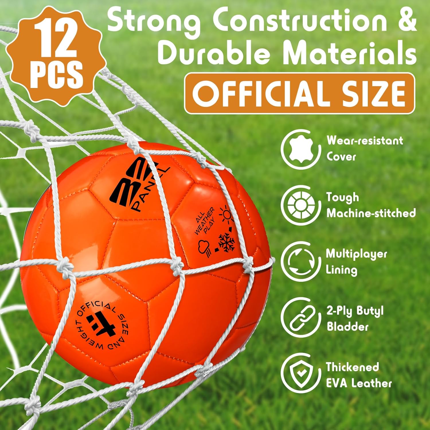 12 Pack Soccer Balls Bulk Deflated Soccer Balls with Pump Official Size 3/4/5 Outdoor and Indoor Training Practice Football for School Sports Game Birthday Gift - Image 4