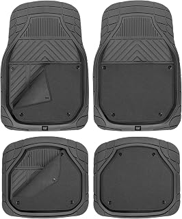 CAT® Detachable Deep Dish Car Floor Mats w/Removable Carpet Liner - Universal Fit for SUVs Trucks Sedans Washable Easy-Clean Automotive Floor Liners Heavy Duty All Weather Non-Slip Comfort - Charcoal