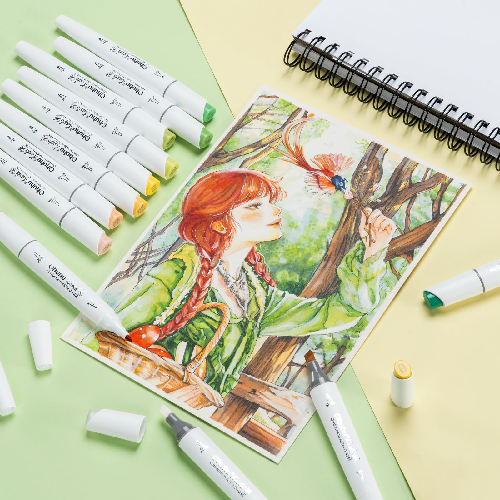 Ohuhu markers, 108+1 colori pennarelli ad alcool a doppia punta fine e sottile, inchiostro sfumabile e ricaricabile per artisti che colorano e disegnano personaggi dei cartoni animati e degli anime